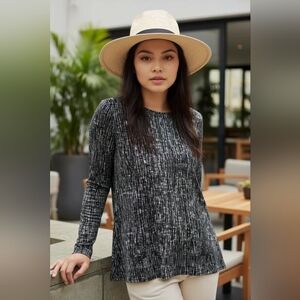 H by Halston Black & Gray Abstract Pullover Top Ladies XS Lined HWF1710027